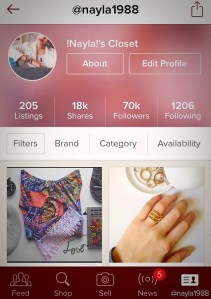 Screenshot of my Poshmark closet page