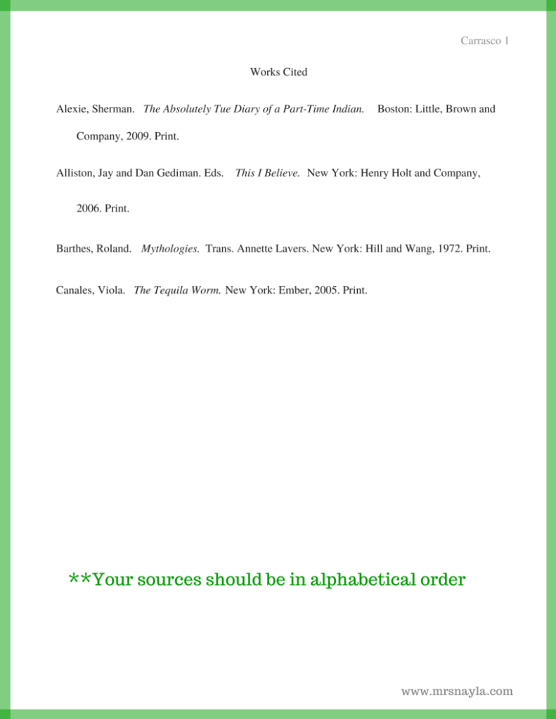 MLA Style Works Cited Page Example